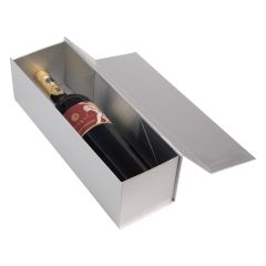 Luxe glans wijnflesdoos met magneetsluiting Zilver - 25 stuks