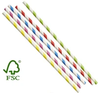 Drinkrietje papier FSC® Assorti gestreept 230mm Ø6mm - 100 stuks
