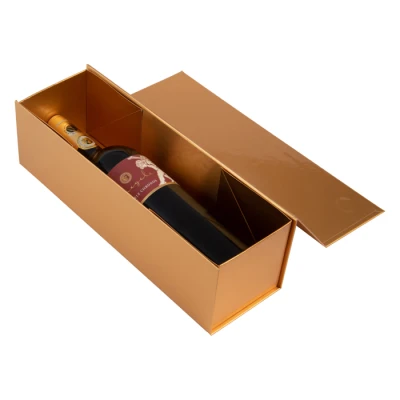 Luxe glans wijnflesdoos met magneetsluiting Goud - 25 stuks