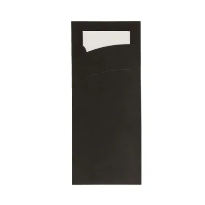 Pochette bestekzakje Zwart met servet 85x190mm - 1.000 st/ds.