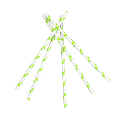 Papieren rietjes | Ø6 mm·20 cm | *Green Dots* wit - 1000 st/ds