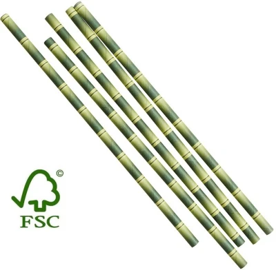 Drinkrietje papier FSC® bamboe look 200mm Ø6mm - 200 stuks